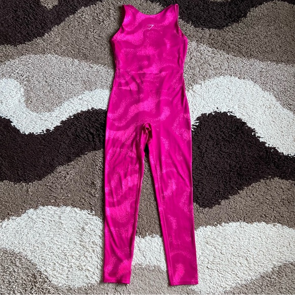 Gymshark GS Power Full Length All In One Sz S In Magenta Pink Print - Picture 3 of 10